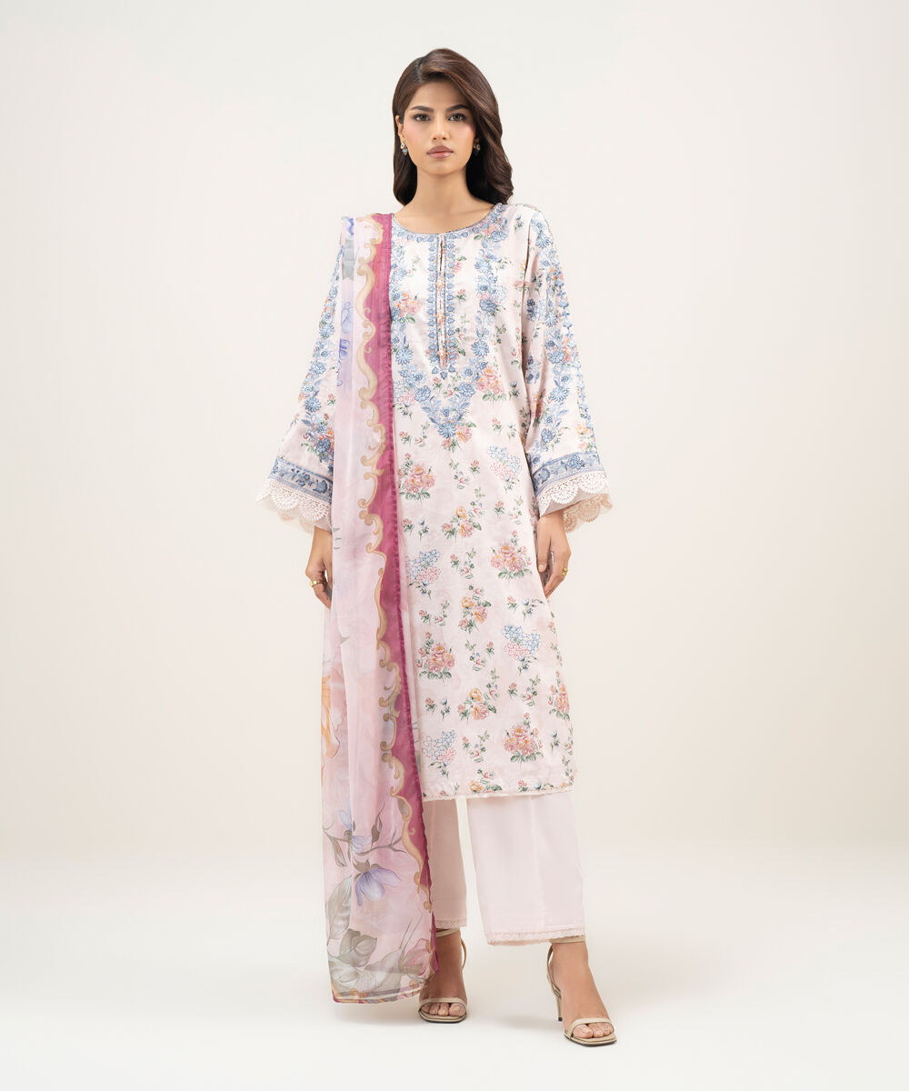 Women's RTW Lawn Embroidered Light Pink 3 Piece Suit