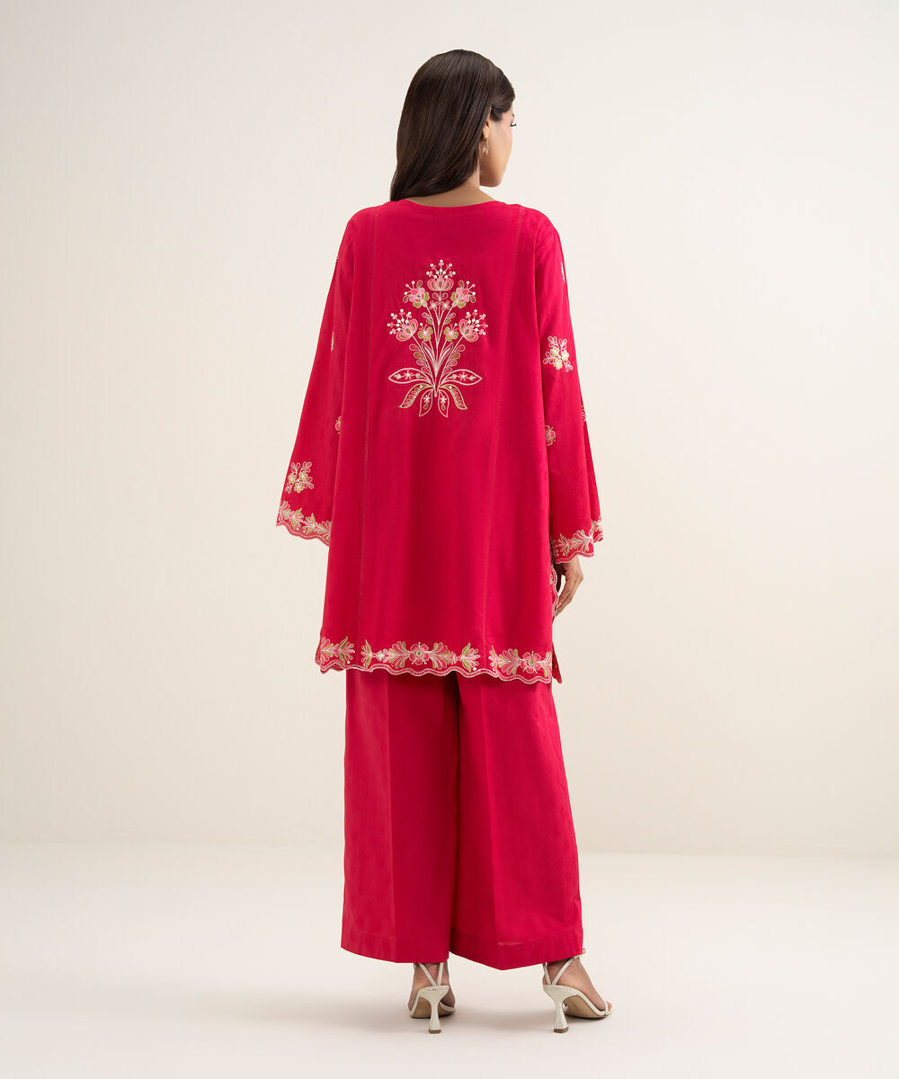 Women's RTW Self Jacquard Embroidered Pink Straight Shirt