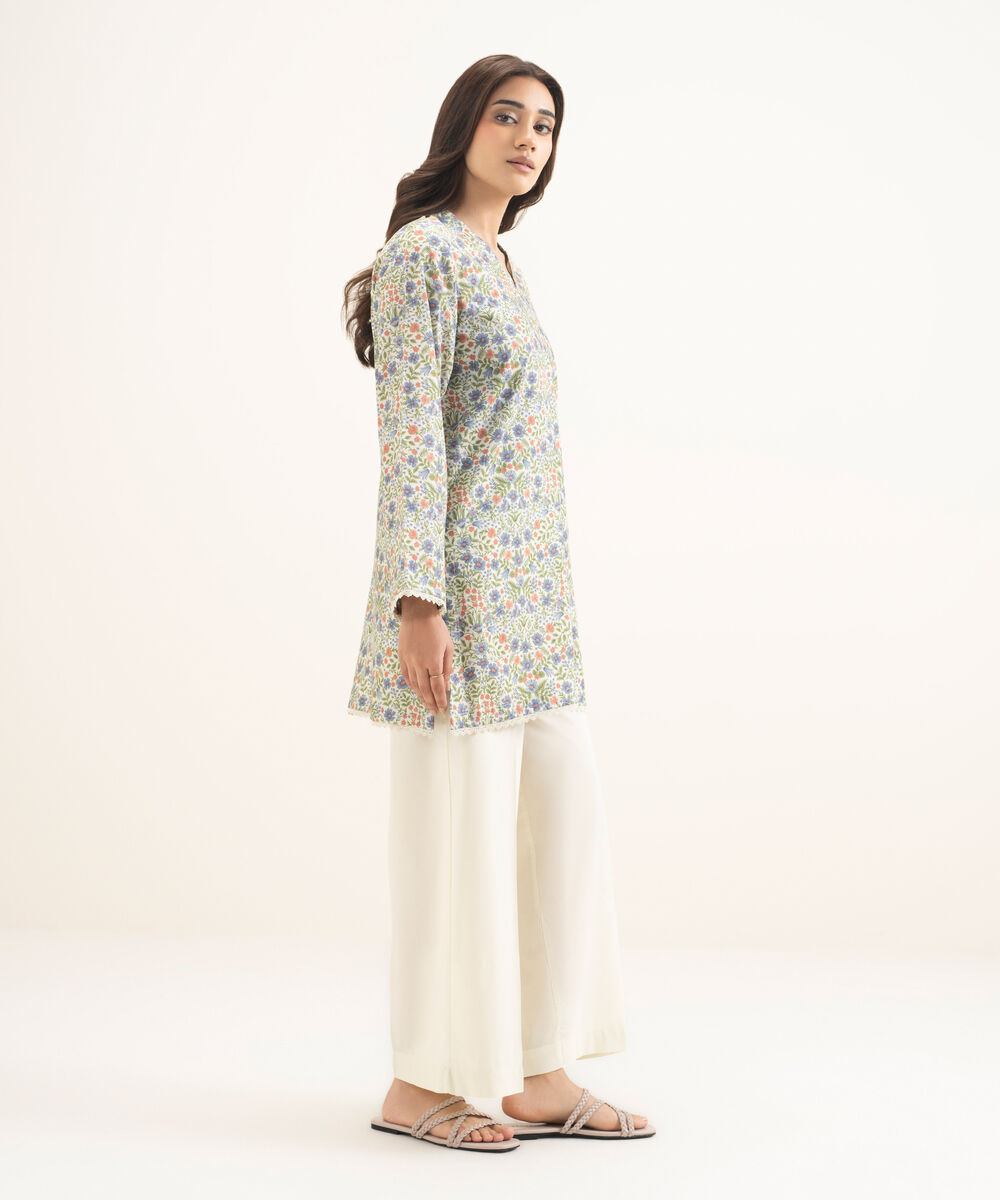 Women's RTW Cotton Viscose Printed Moss Green Straight Shirt