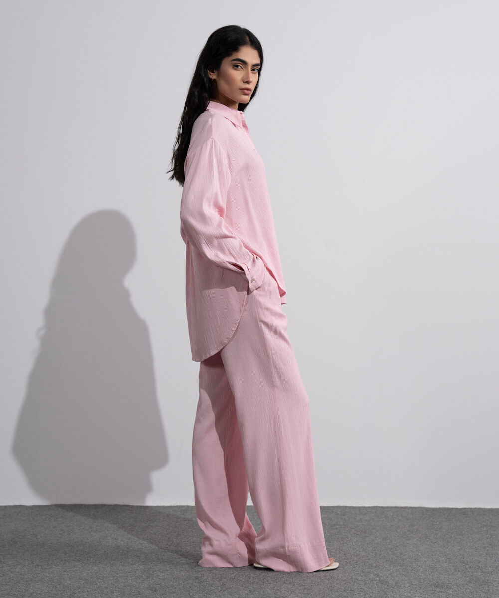 Women's Pink Seersucker Pull-On Trousers