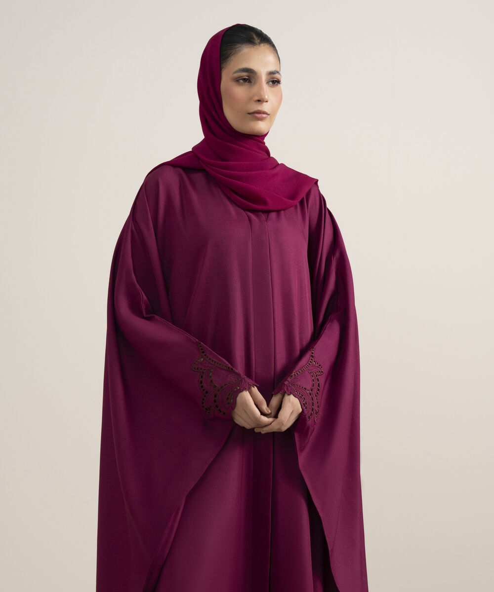Women's Burgundy Embroidered Kaftan Abaya Set