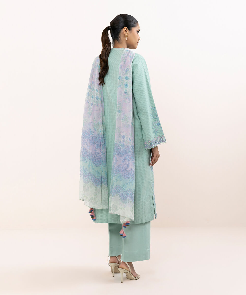 Women's Unstitched Linen Jacquard Dyed Three Piece Suit