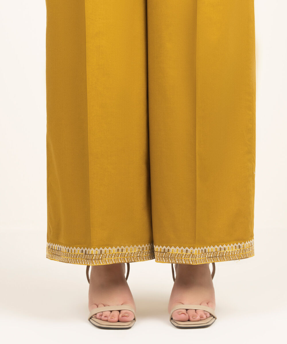 Women's RTW Cambric Embroidered Yellow Culottes