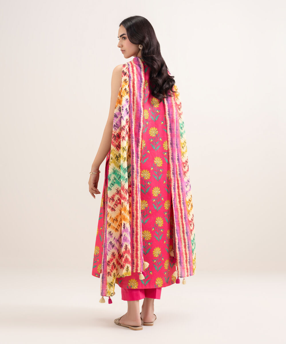 Women's Unstitched Lawn Printed Pink 3 Piece Suit