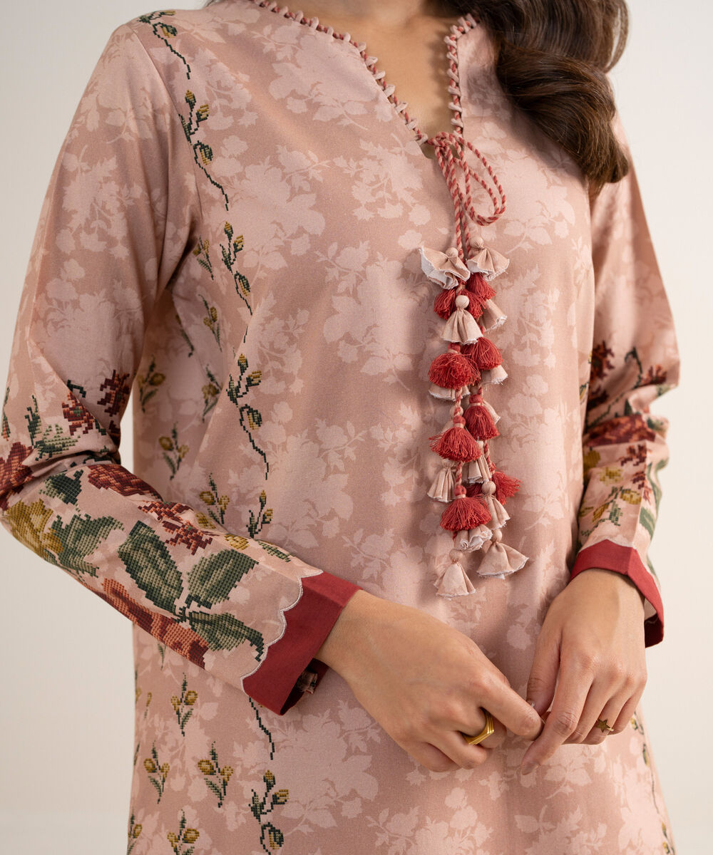 Women's Unstitched Cotton Embroidered Pink