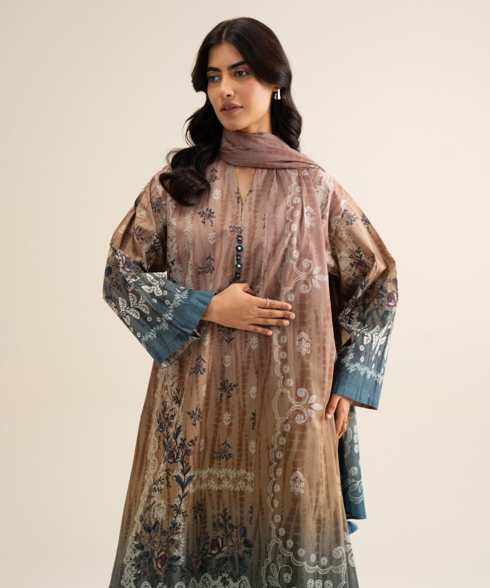 Women's Unstitched Cotton Printed Multi 3 Piece Suit
