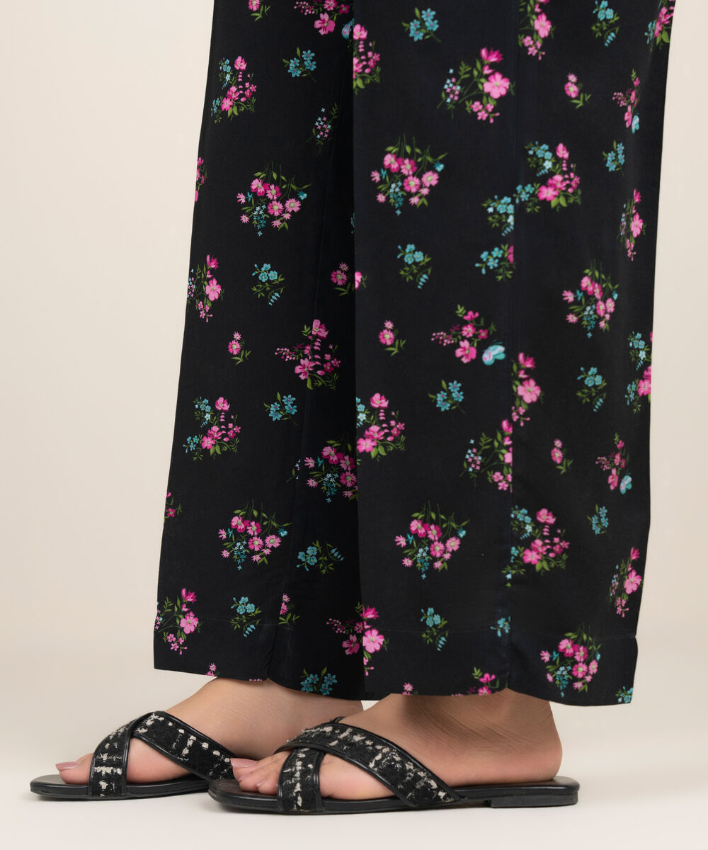 Women's RTW Arabic Cambric Printed Black Straight Pants