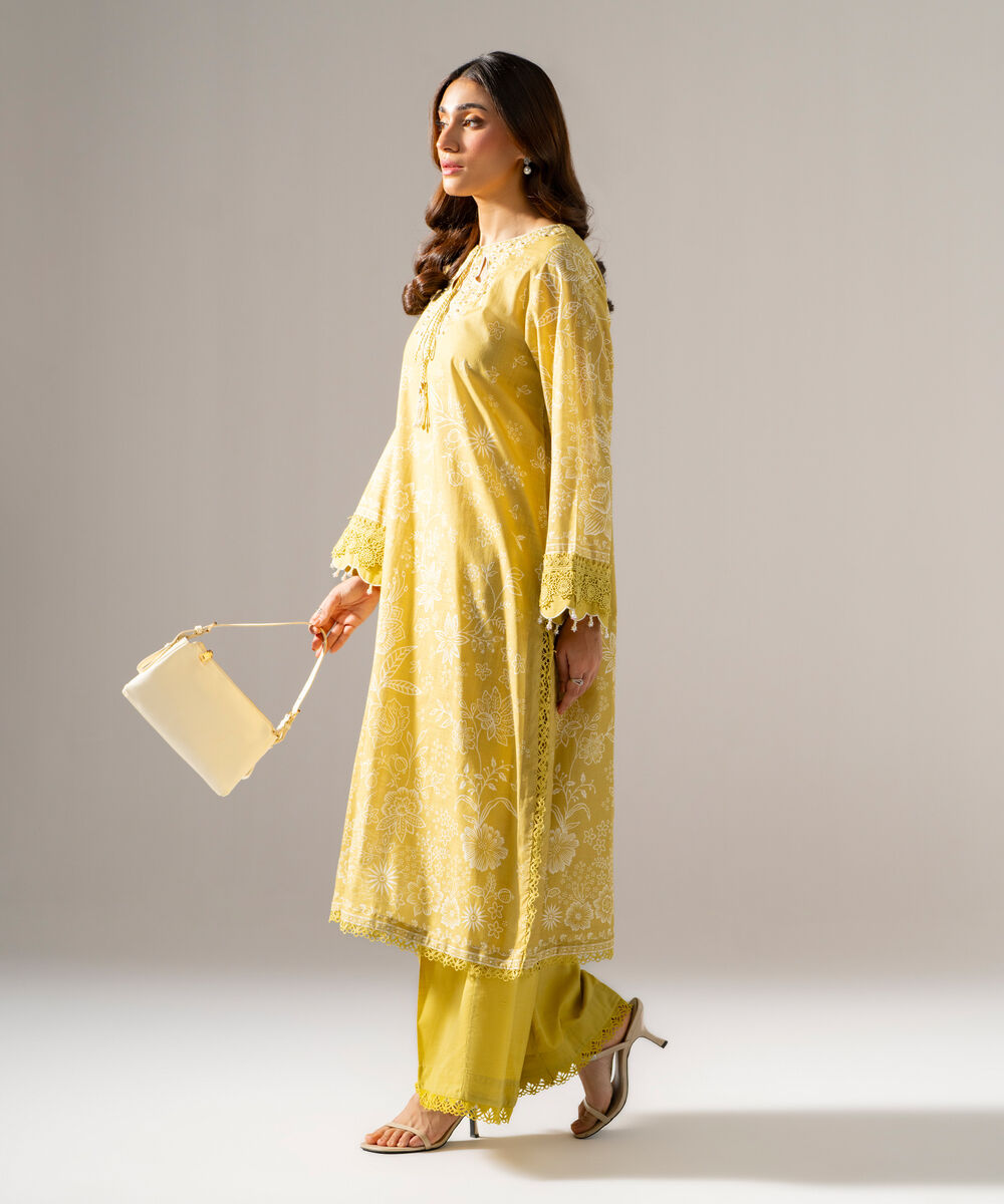 Women's RTW Cross Hatch Printed Pale Yellow Straight Shirt