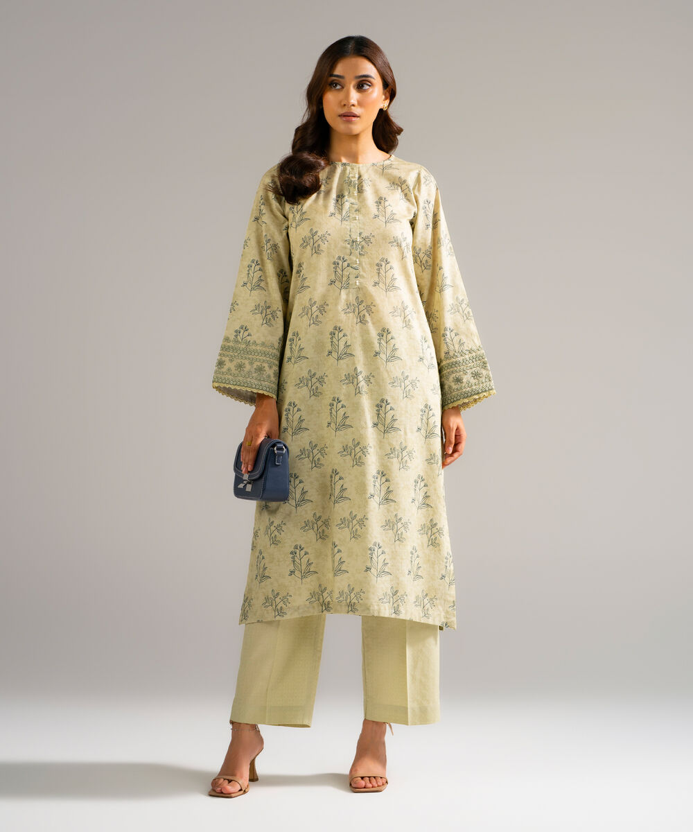 Women's RTW Self Jacquard Embroidered Off White 2 Piece Suit