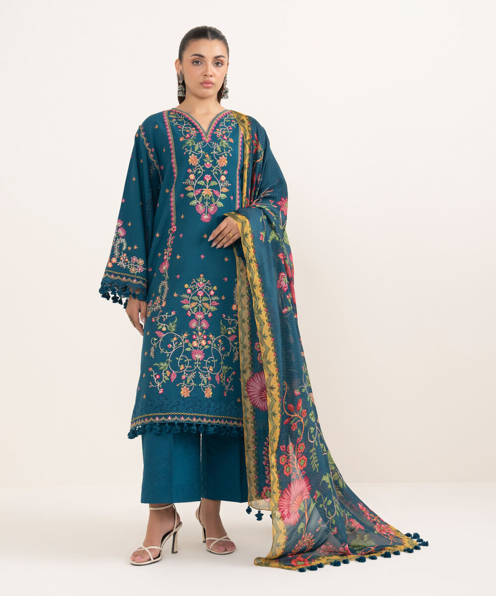 Women's Unstitched Dobby Dyed Three Piece Suit