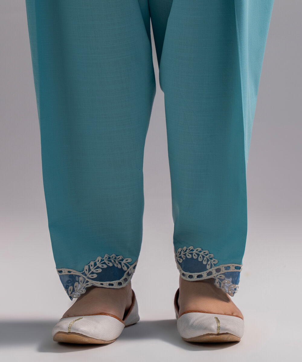 Women's RTW Cambric Embroidered Blue Skinny Shalwar
