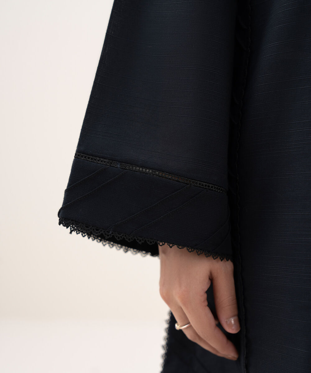 Women's RTW Khaddar Solid Straight Black Shirt