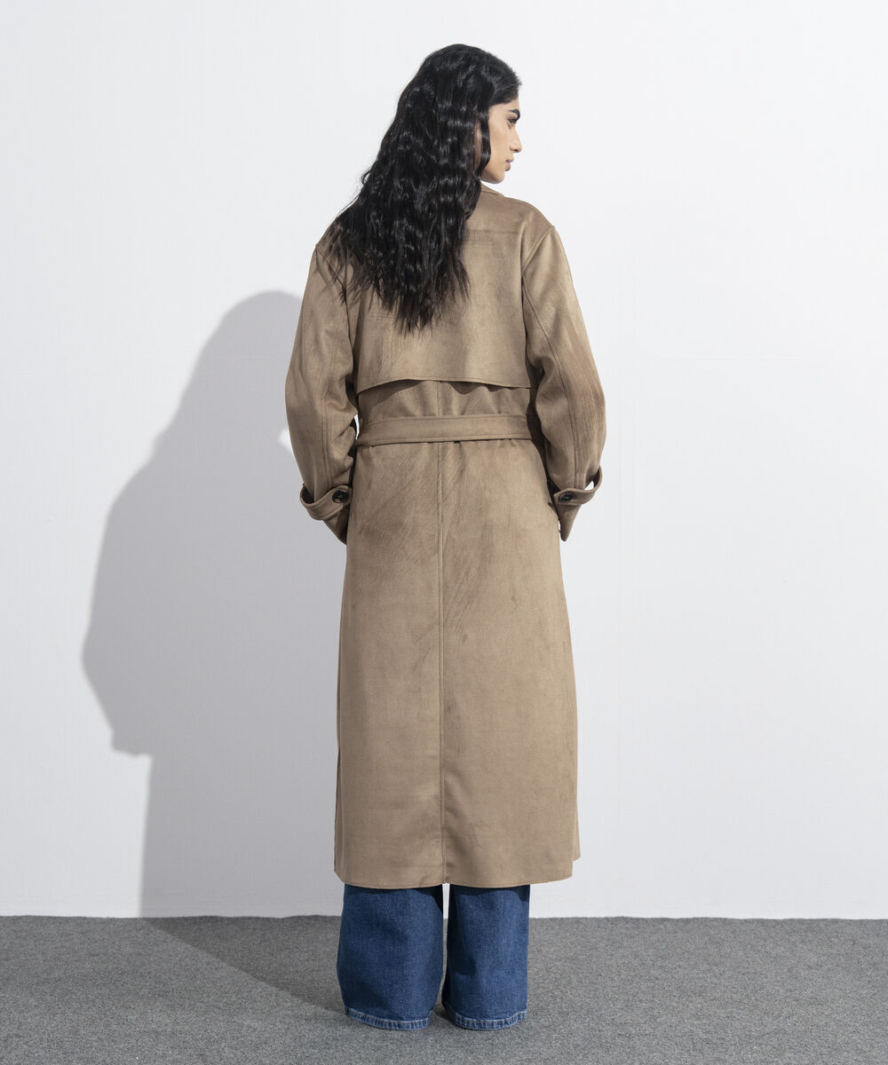 Women's Western Wear Light Camel Faux Suede Trench Coat