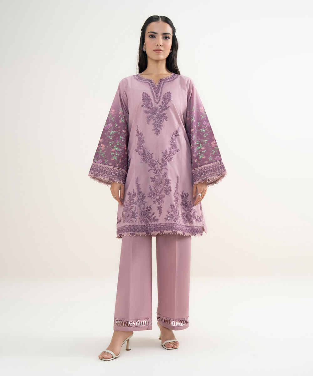 Women's RTW Zari Lawn Embroidered Lilac 2 Piece Suit