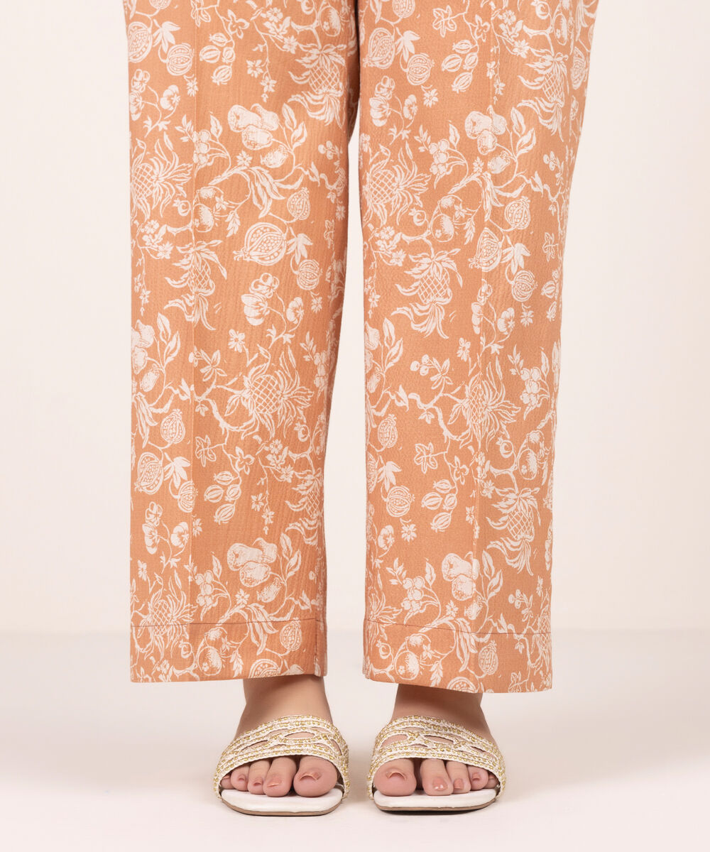 Women's RTW Seersucker Printed Orange Culottes