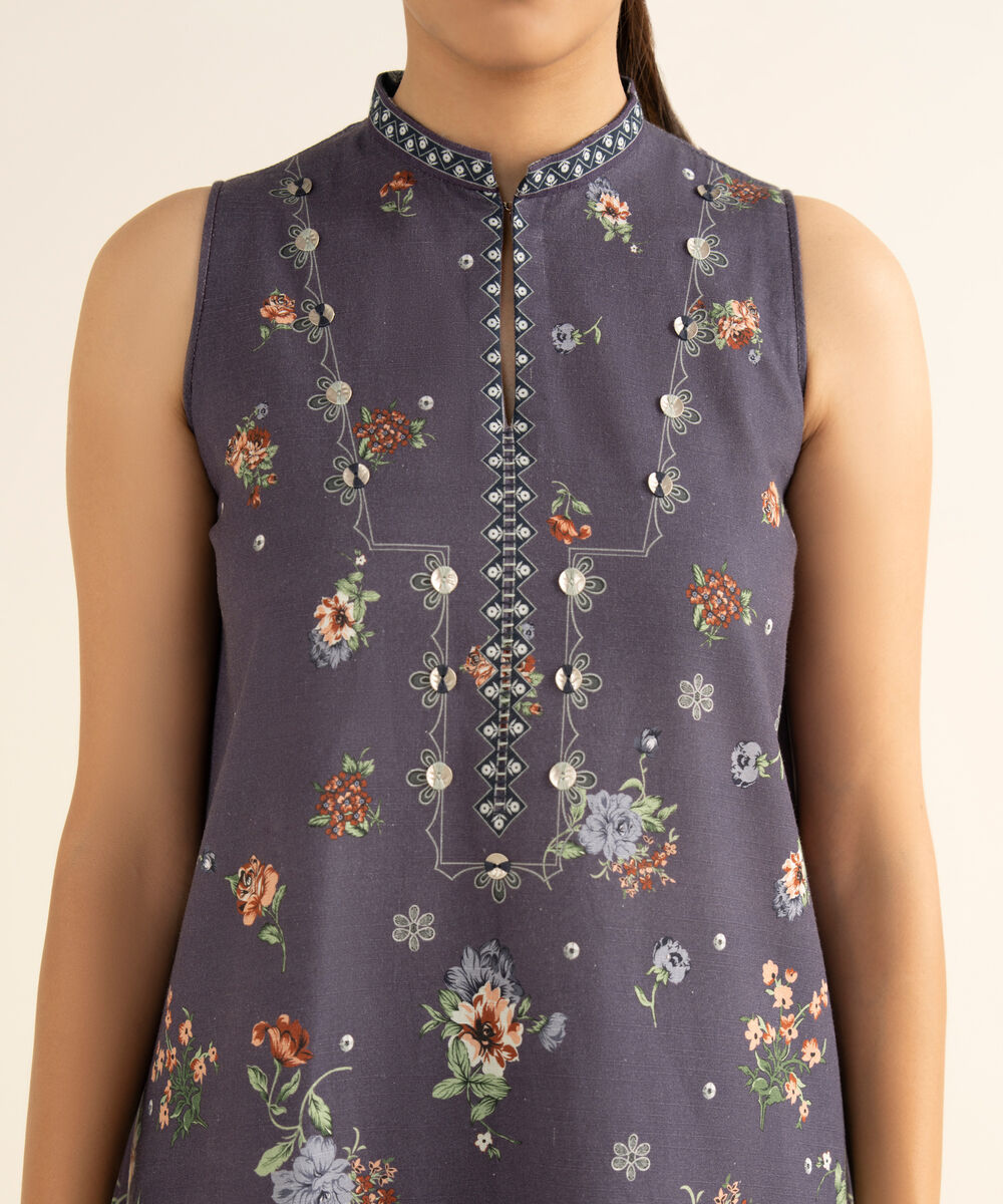 Women's Unstitched Light Khaddar Printed Purple 3 Piece Suit