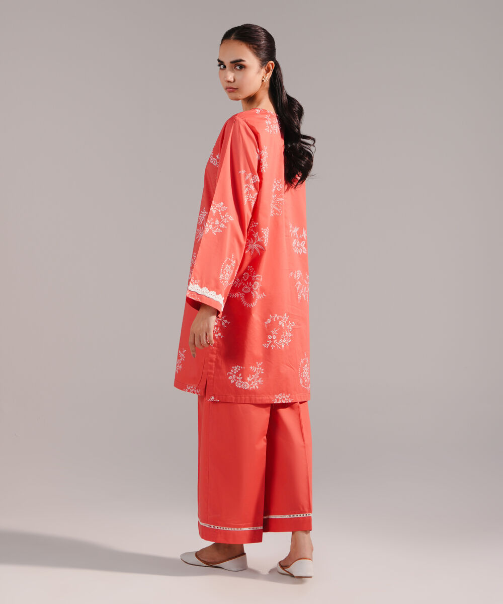 Women's RTW Lawn Printed Coral Straight Shirt