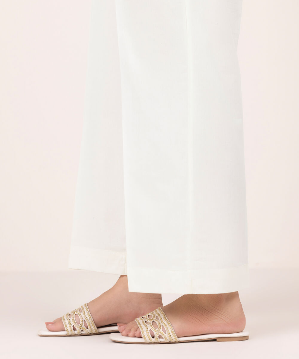 Women's RTW Lawn Solid Cream White Culottes