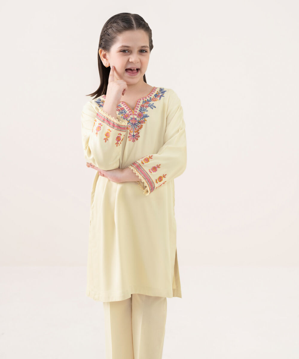 Girls Viscose Marina Cream Dyed Kidswear Shirt and Trousers