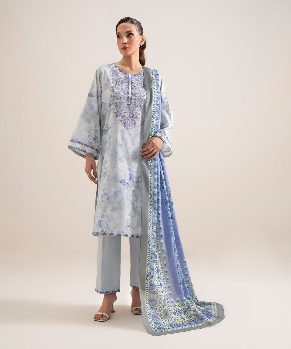Women's Unstitched Lawn Embroidered Peach 3 Piece Suit