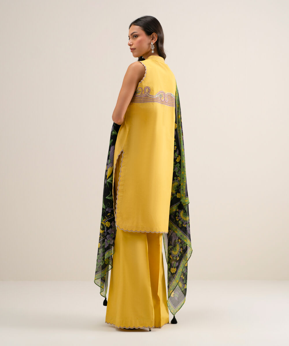 Women's Unstitched Embroidered Textured Lawn Light Yellow 3 Piece Suit