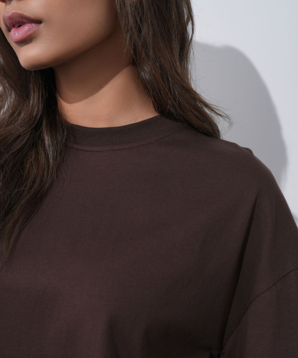 Women's Western Wear Brown Loose Fit T-Shirt