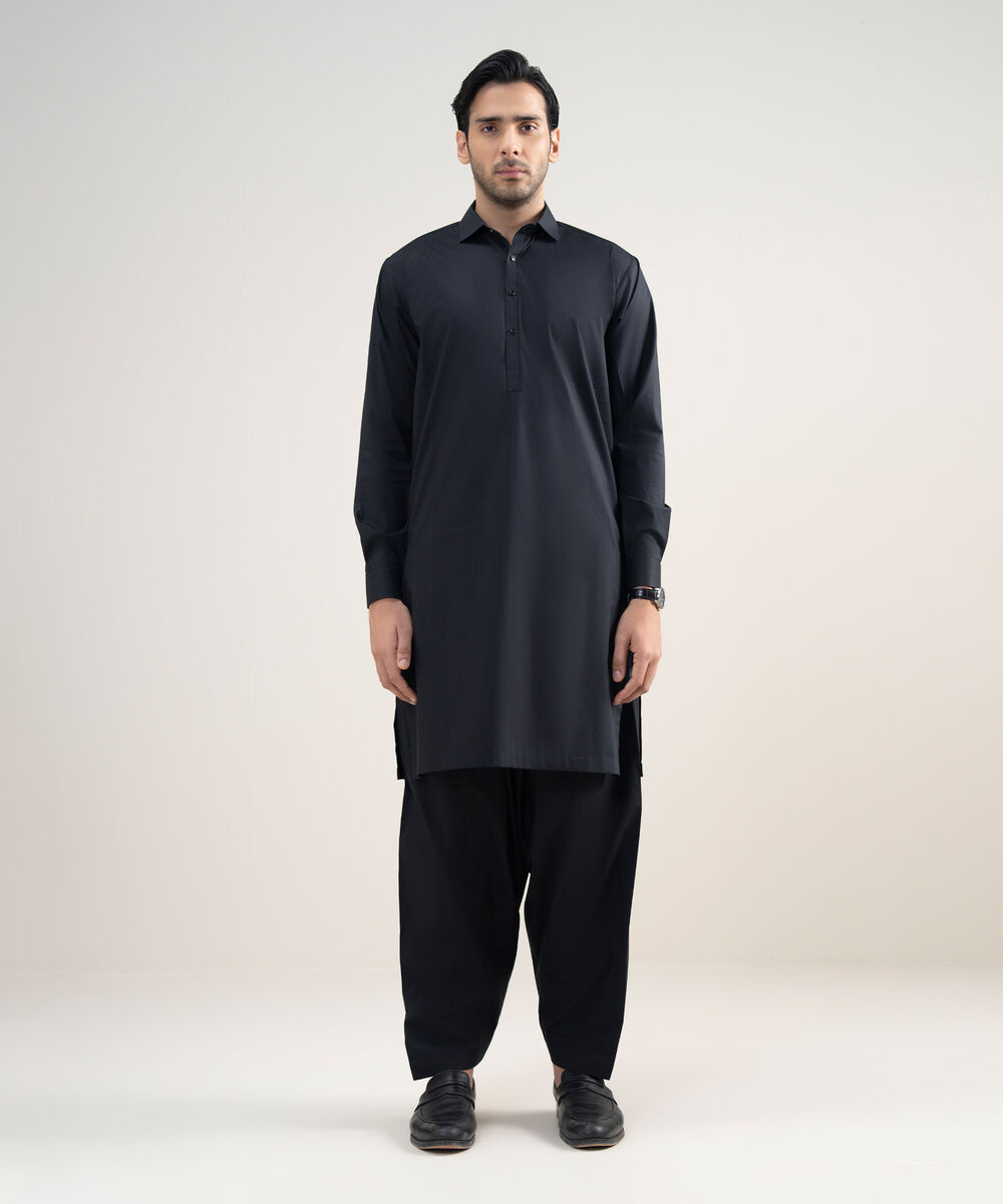 Men's Stitched Luxury Cotton Black Suit