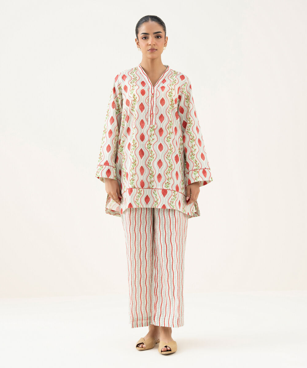 Women's RTW Crosshatch Printed Off White Straight Shirt