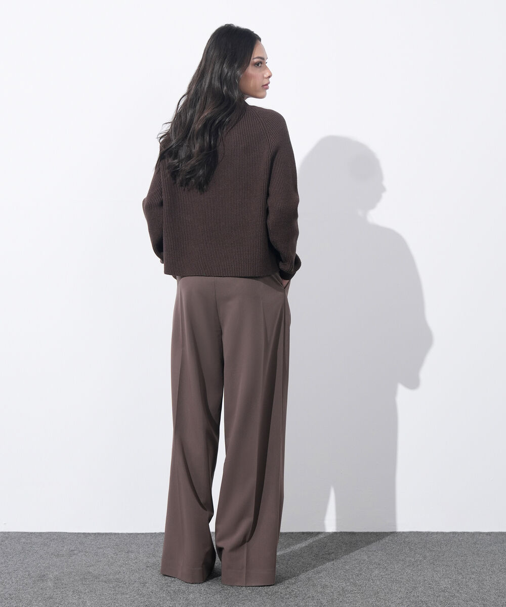 Women's Western Wear Brown Cross-Over High Neck Sweater