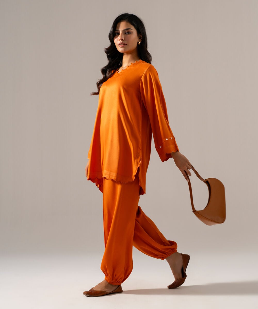 Women's RTW Bedford Solid Orange 2 Piece Suit