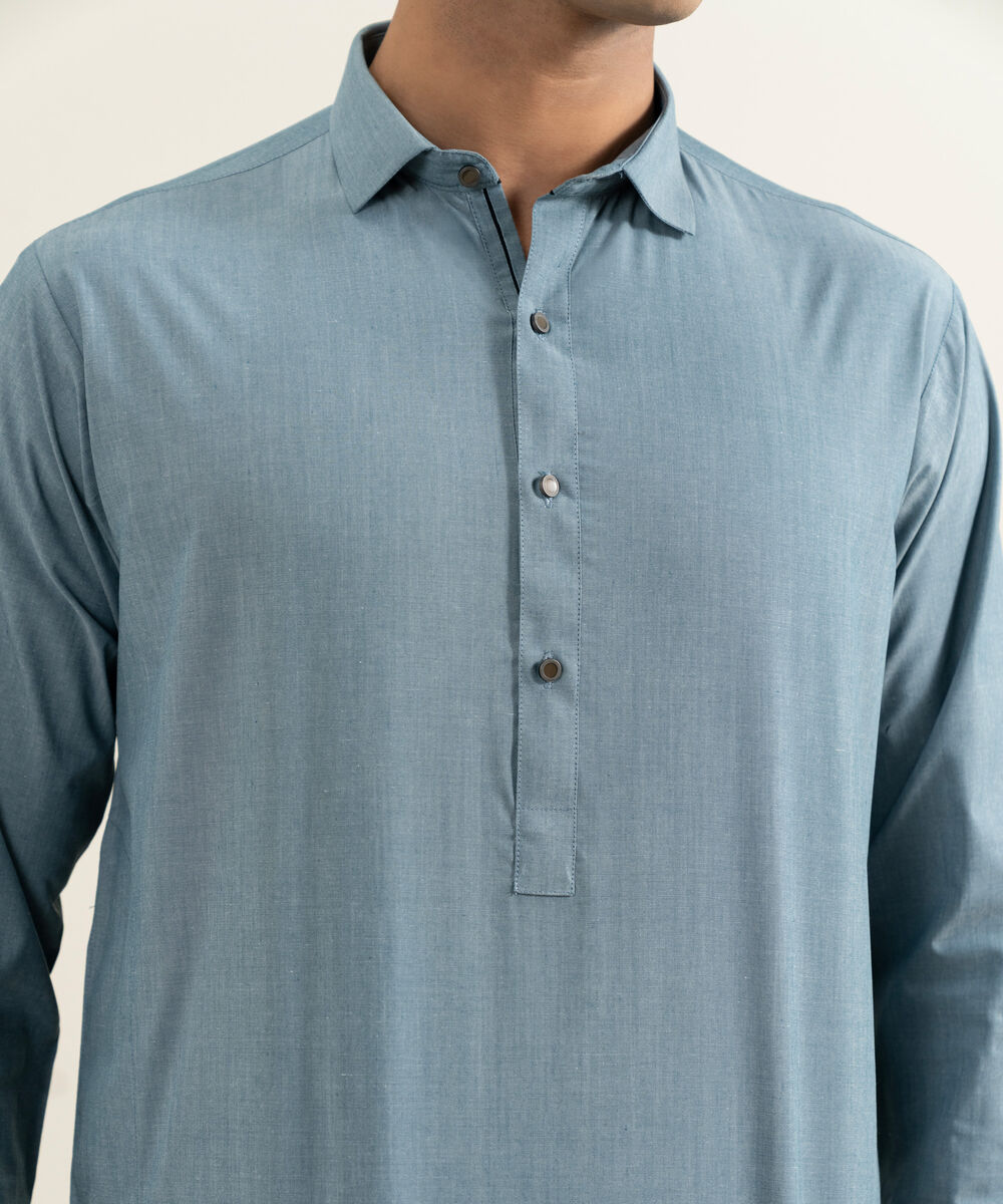 Men's blue Blended Yarn Dyed Kameez Shalwar
