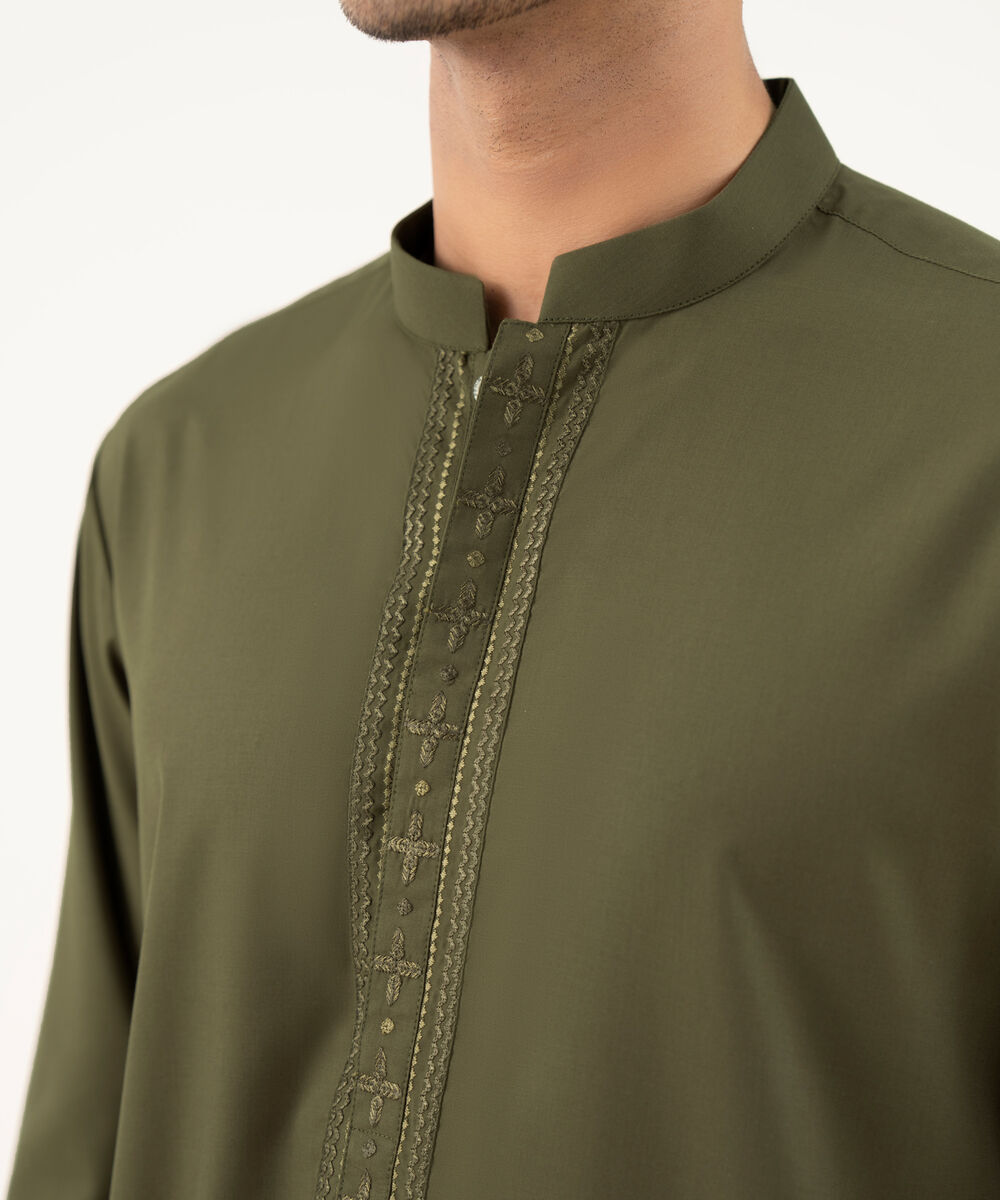 Men's Oxford Embroidered Olive Kurta Shalwar