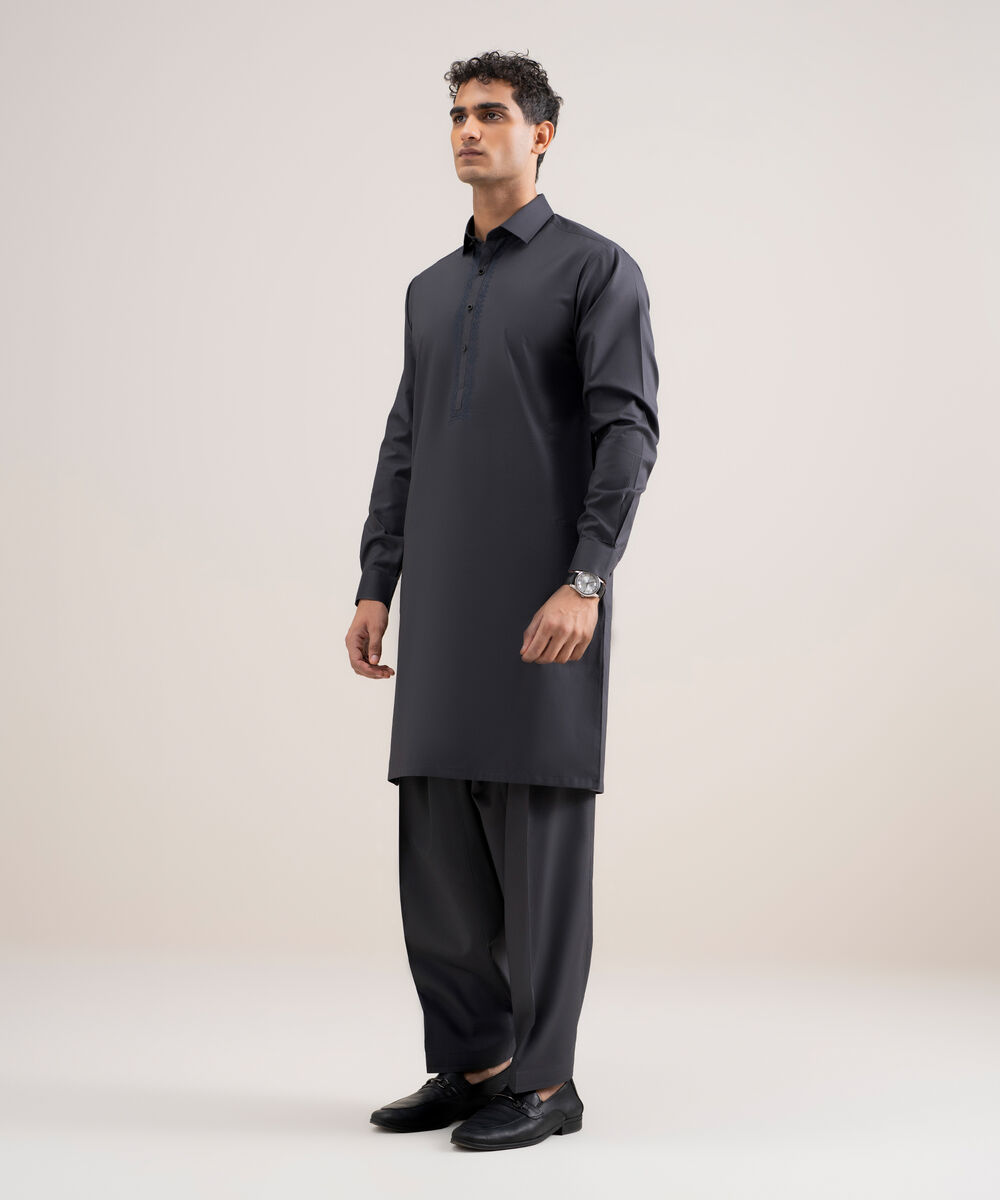 Men's Stitched Cotton Dobby Grey Suit