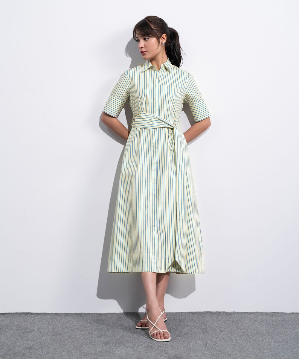 Women's Western Yellow And Blue Poplin Dress With Belt