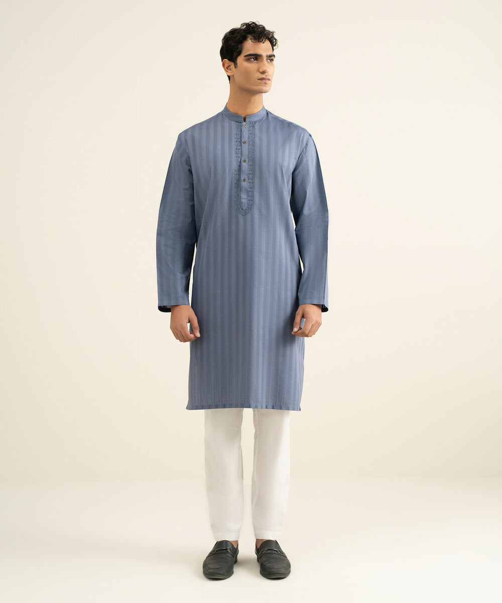 Men's grey Leno Jacquard Kurta