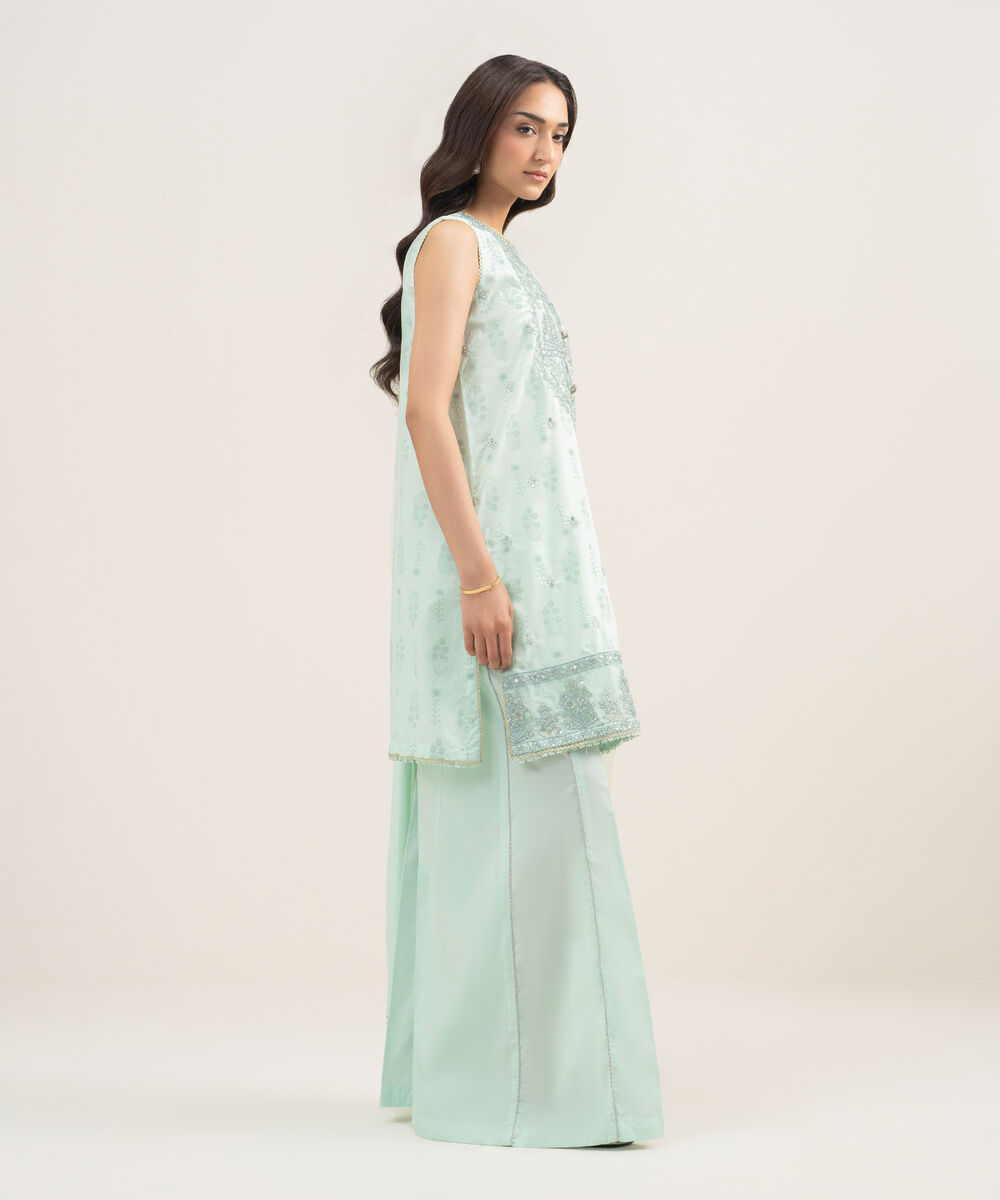 Women's RTW Lawn Embroidered Green 3 Piece Suit