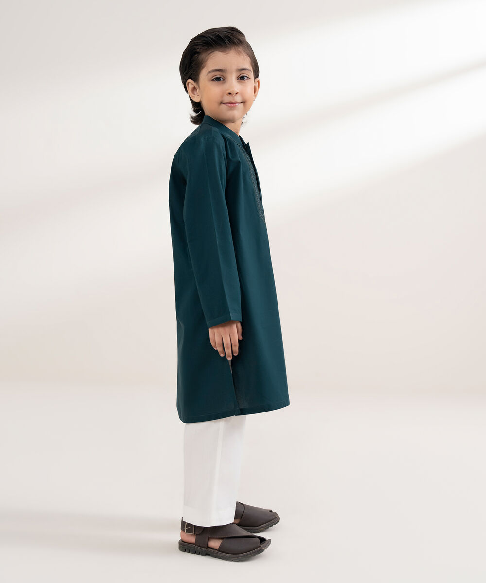 Boys Stitched 100% Cotton Teal Kurta
