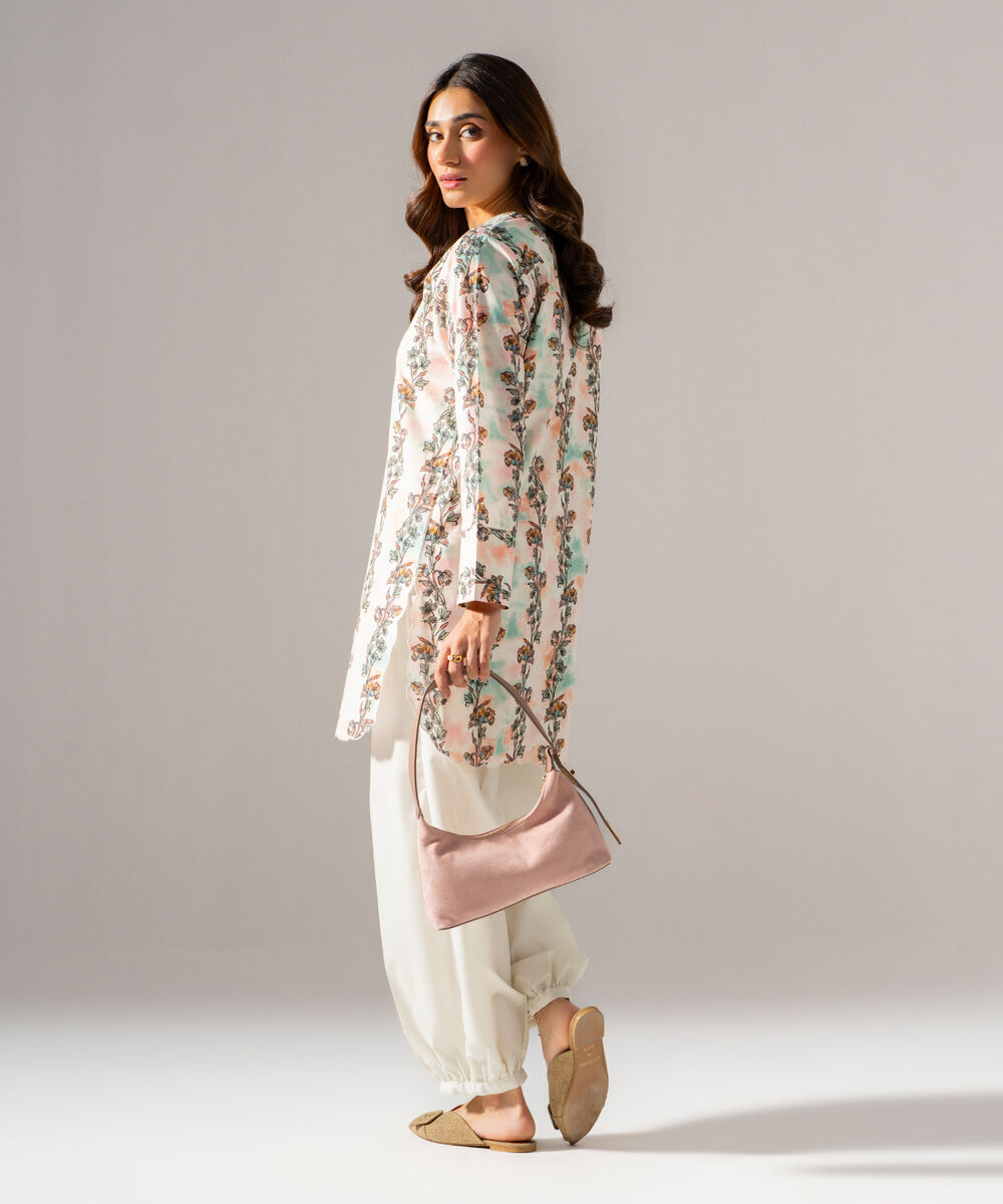 Women's RTW Cambric Printed Off White Straight Shirt