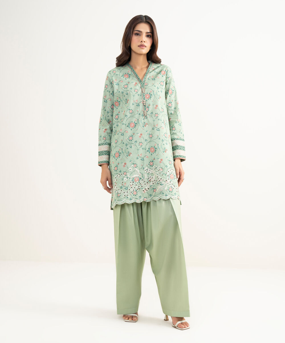 Women's Unstitched Lawn Embroidered Green 2 Piece Suit