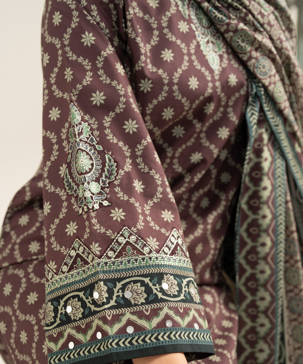 Women's Unstitched Lawn Embroidered Red 3 Piece Suit