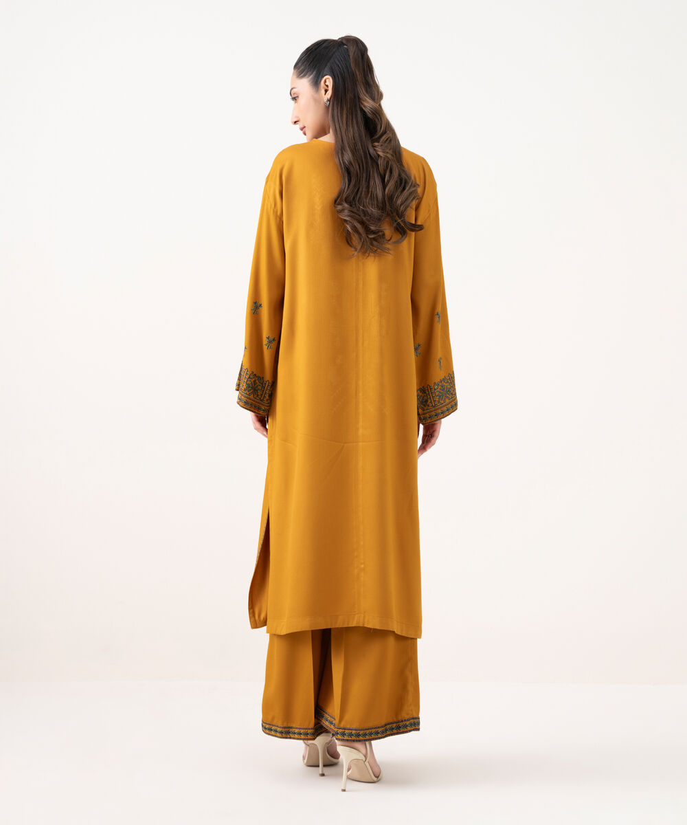 Women's RTW Bedford  Embroidered Mustard Drop Shoulder Shirt