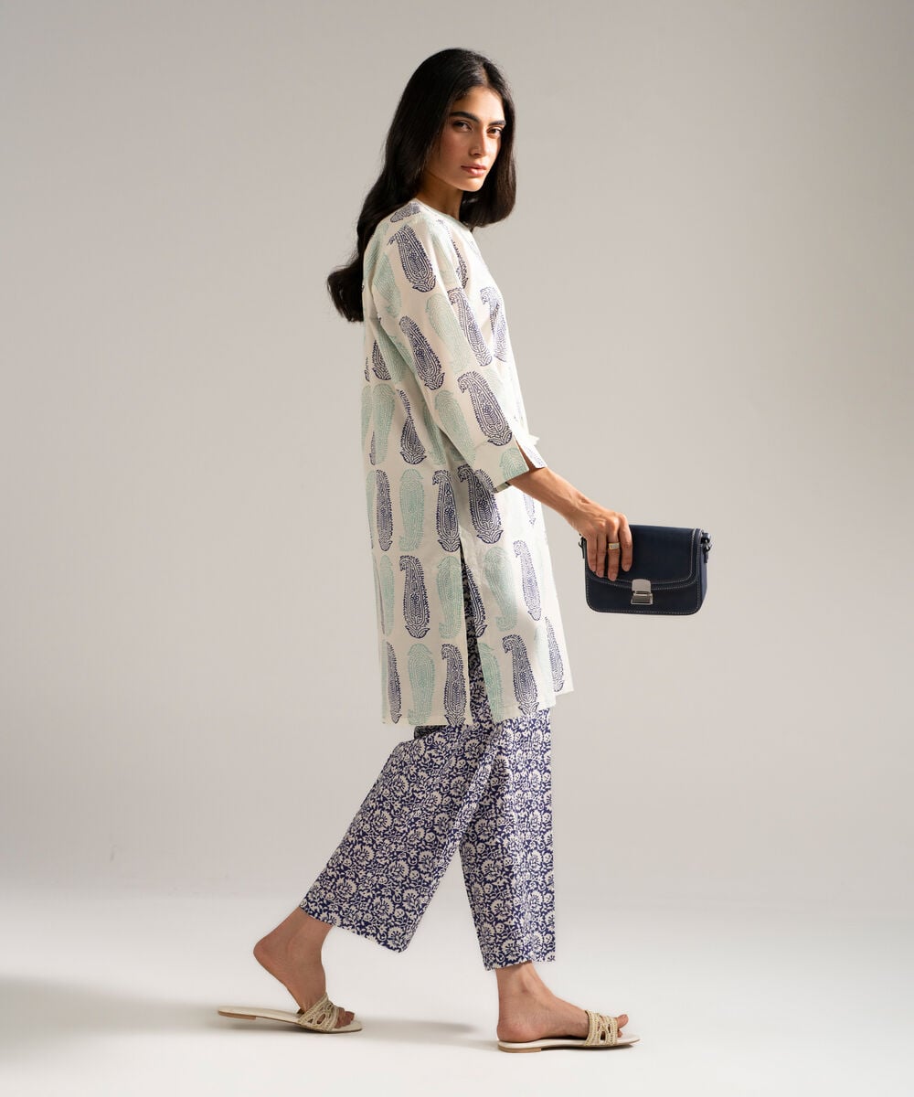 Women's RTW Lawn Printed Off White Straight Shirt