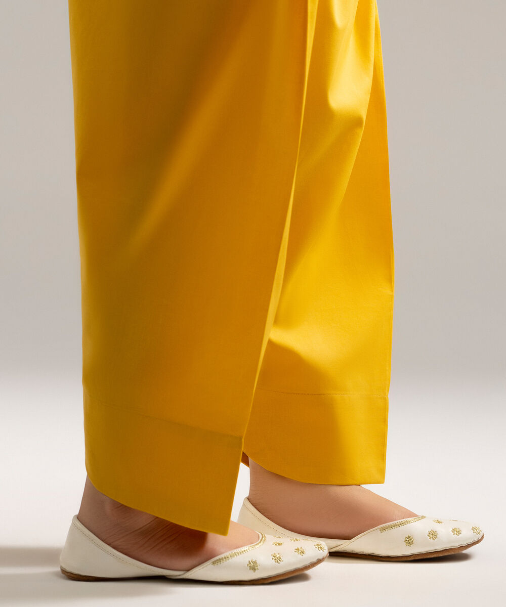 Women's RTW Cambric Solid Yellow Skinny Shalwar