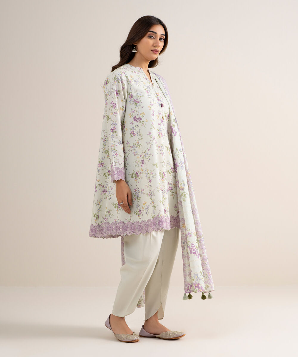 Women's Unstitched Zari Lawn Printed Off White
