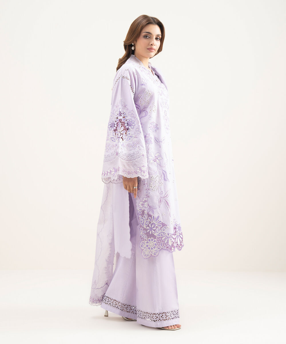 Women's Unstitched Lawn Embroidered Purple 3 Piece Suit