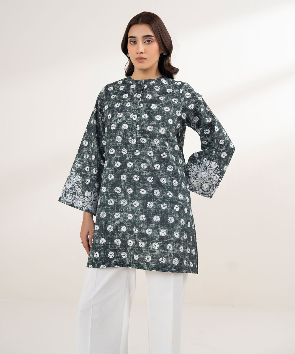 Women's RTW Khaddar Embroidered Green Shirt