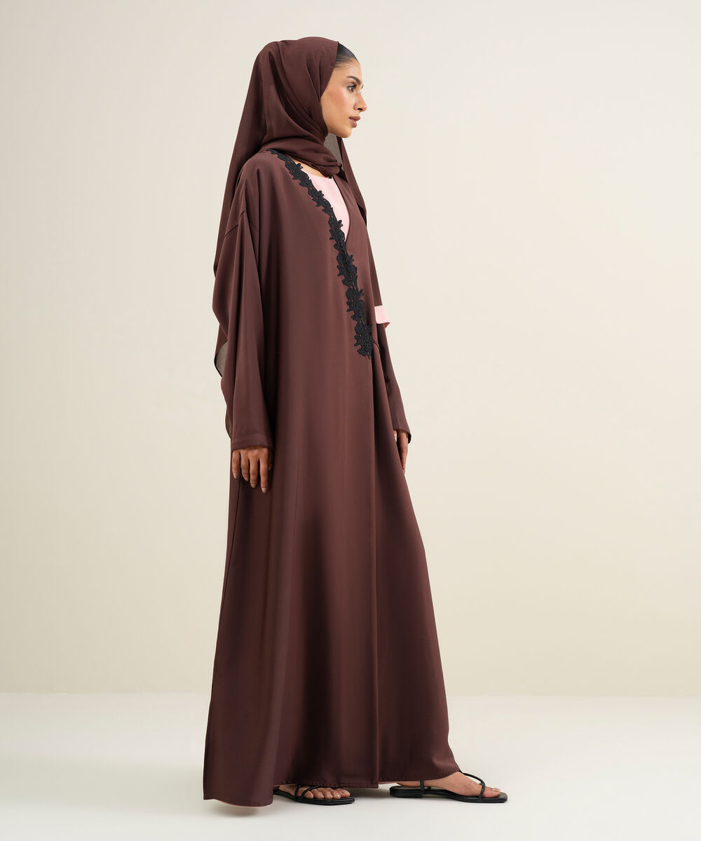 Women's Brown & Pink Wrap-Aroung Abbaya