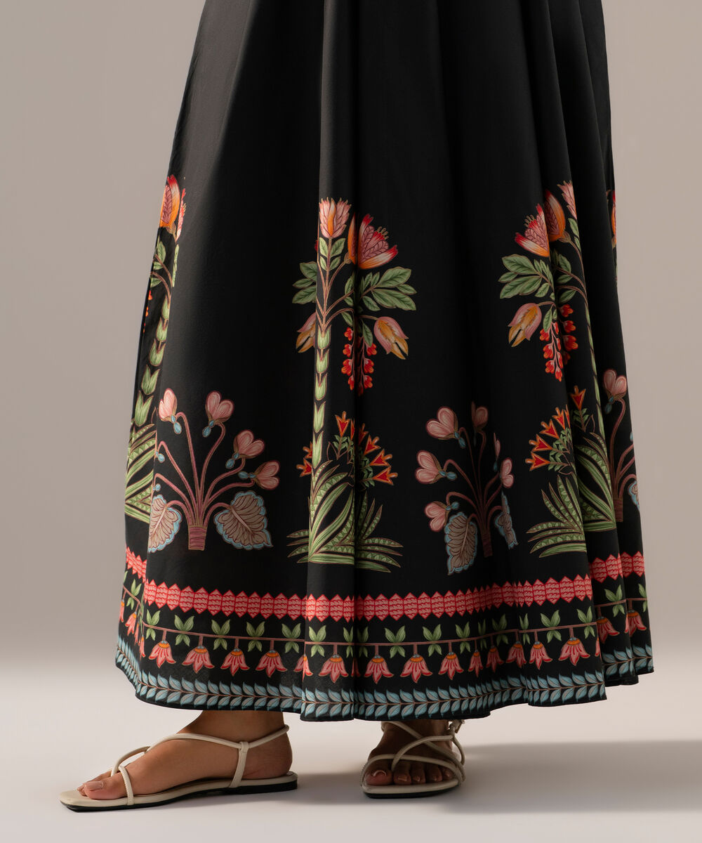 Women's RTW Poplin Printed Black Skirt