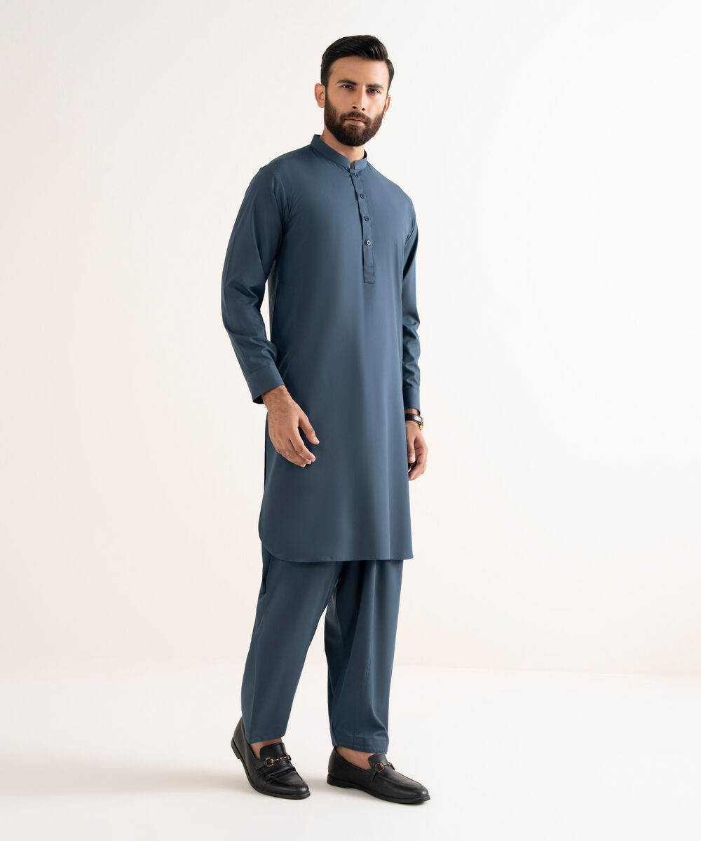 Men's Wash & Wear Plain Blue Kurta Shalwar