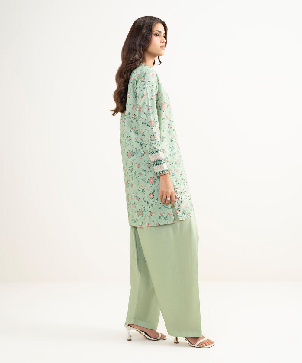 Women's Unstitched Lawn Embroidered Green 2 Piece Suit
